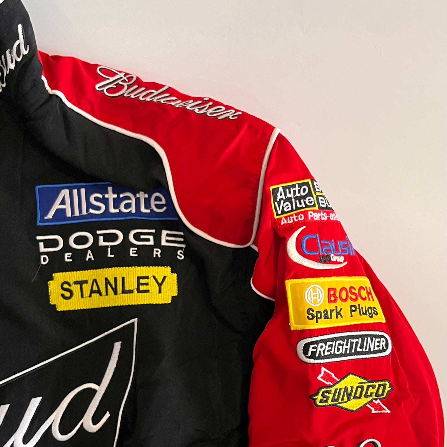 Budweiser Racing Jacket – Black & Red NASCAR Embroidered Bomber