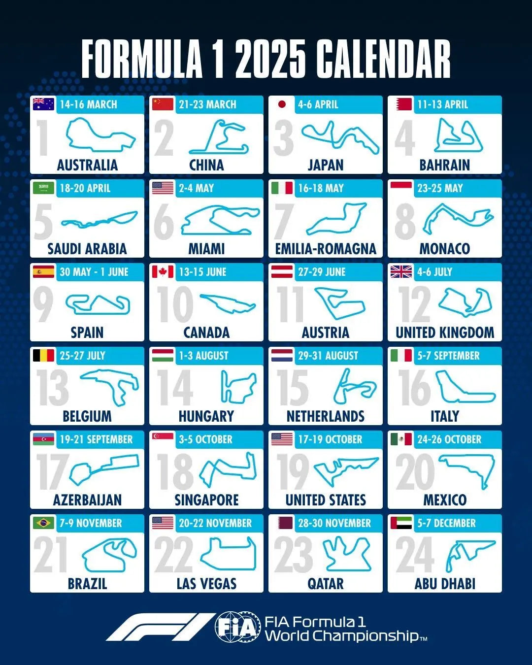 2025 Formula One Race Schedule Released